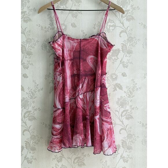 Urban Outfitters Moxie Mesh Mini Dress Womens Sz S Pink Artsy Cyber Grunge - Picture 2 of 8